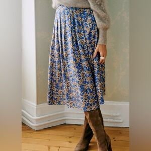 NWT Sezane Alicia blue floral midi skirt